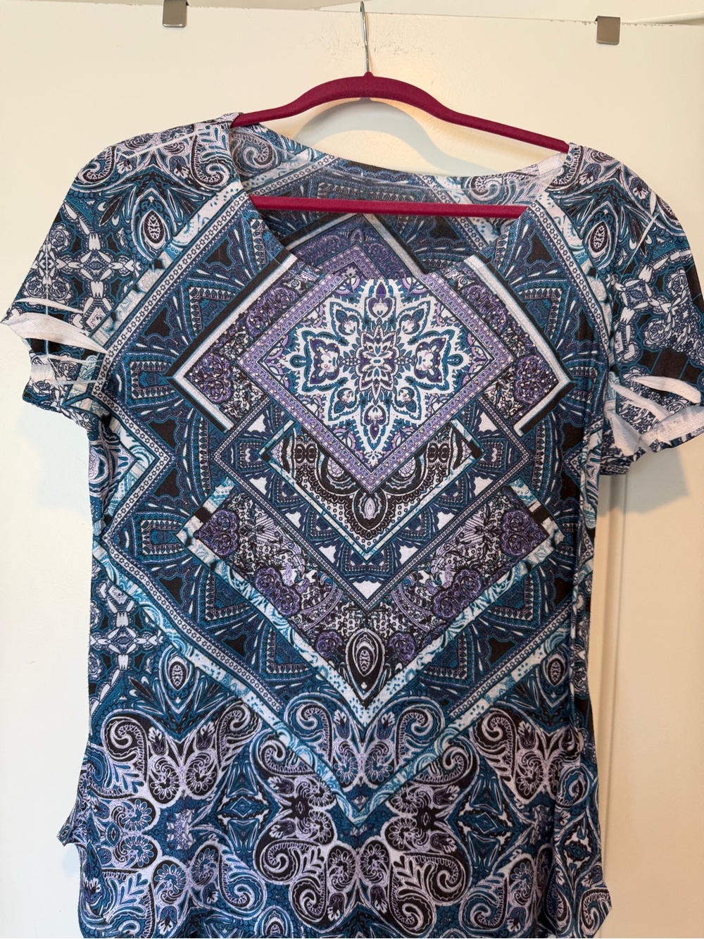 Women's Blue Purple Printed Short-Sleeve Top